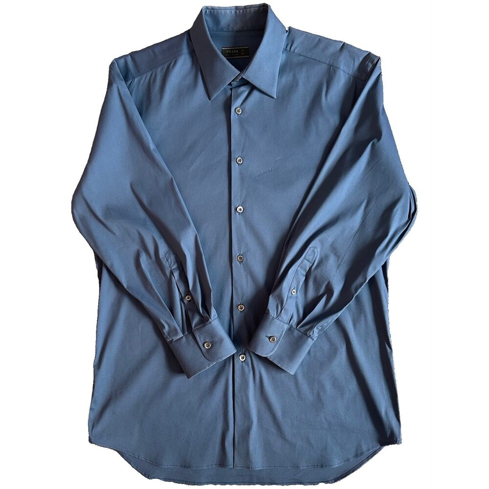 PRADA Vintage Men’s Blue Stretch Dress Shirt Size 41/16 Made in Italy Cotton